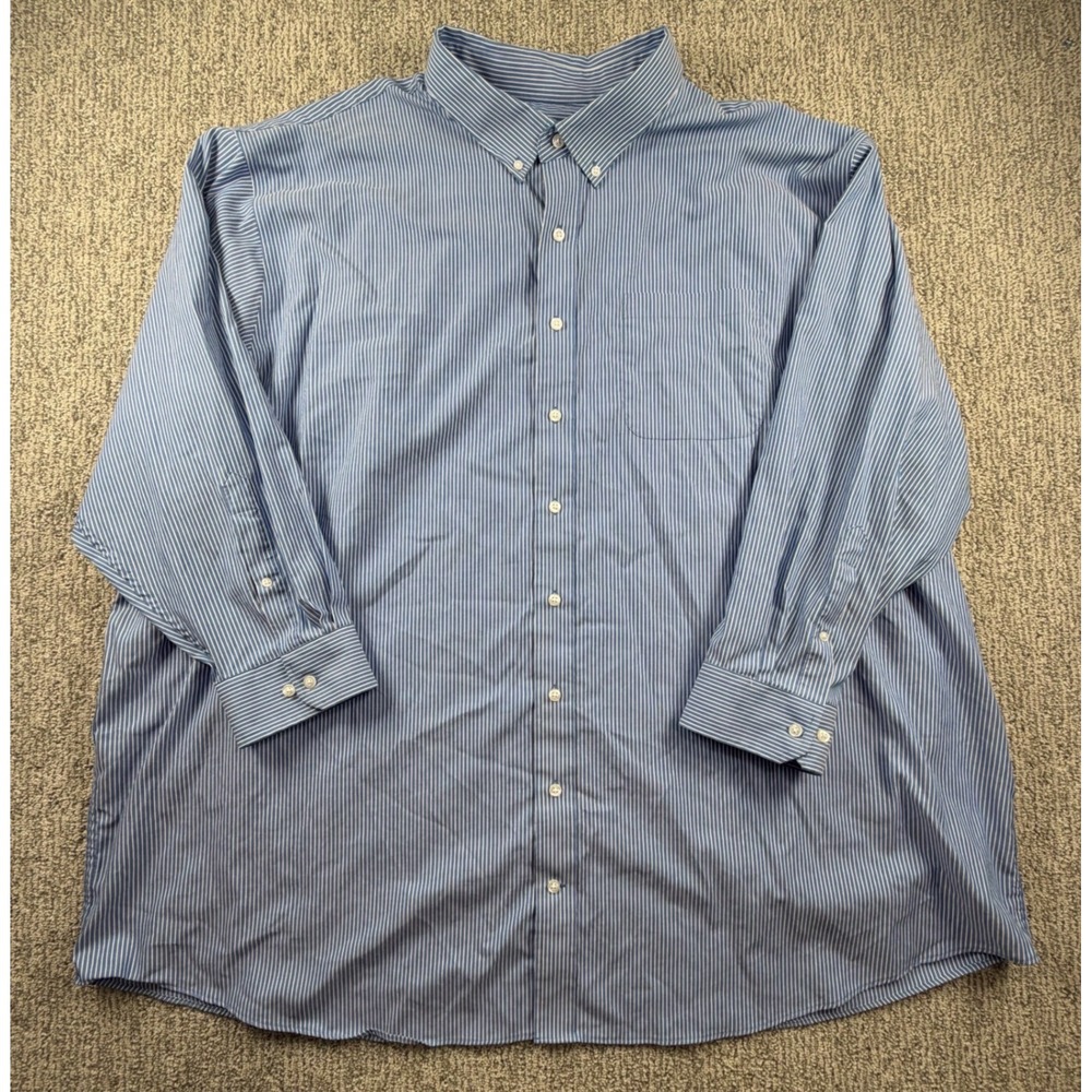 Oak Hill Button Down Shirt Mens 22 35/36 Blue White Striped Classic Fit Non-Iron